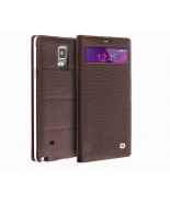 Θήκη δέρμα Galaxy Note 4 Genuine Leather QIALINO water wave pattern -mini window-brown