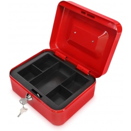 Navaris Lockable Cash Box - Χρηματοκιβώτιο / Μεταλλικό Κουτί Ταμείου με Κλειδί για Χαρτονομίσματα / Επιταγές και Κέρματα - 20 x 15 x 9cm - Red (50561.01)