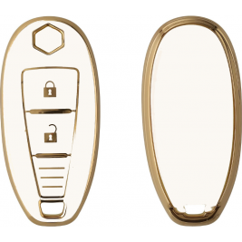 KW Θήκη Κλειδιού Suzuki Sport - Σιλικόνη με Έγχρωμο Πλαίσιο - Κουμπιά - 2 Κουμπιά - Keyless Go - White / Gold (61934.02)