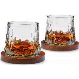 The Source InGenious Rotating Whisky Glasses with Coasters - Σετ με 2 Γυάλινα Περιστρεφόμενα Ποτήρια Ουίσκι με Ξύλινα Σουβέρ (5056327916055)